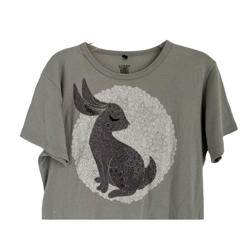 Cotton Tee T-Shirt Bunny Gray  Large Design Size Small